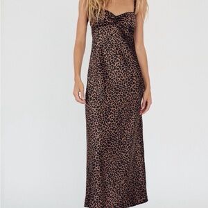 Zara Leopard Print Slip Maxi Dress - Brown/Black